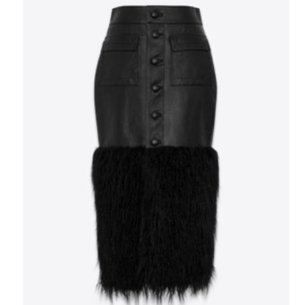 Yves Saint Laurent Lambskin Mini Skirt With Fur